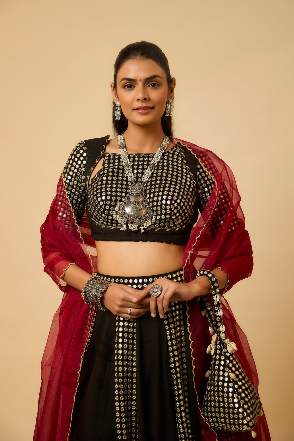 Laxmi - Lahenga ,Blouse  & Duppta - Black/ Maroon