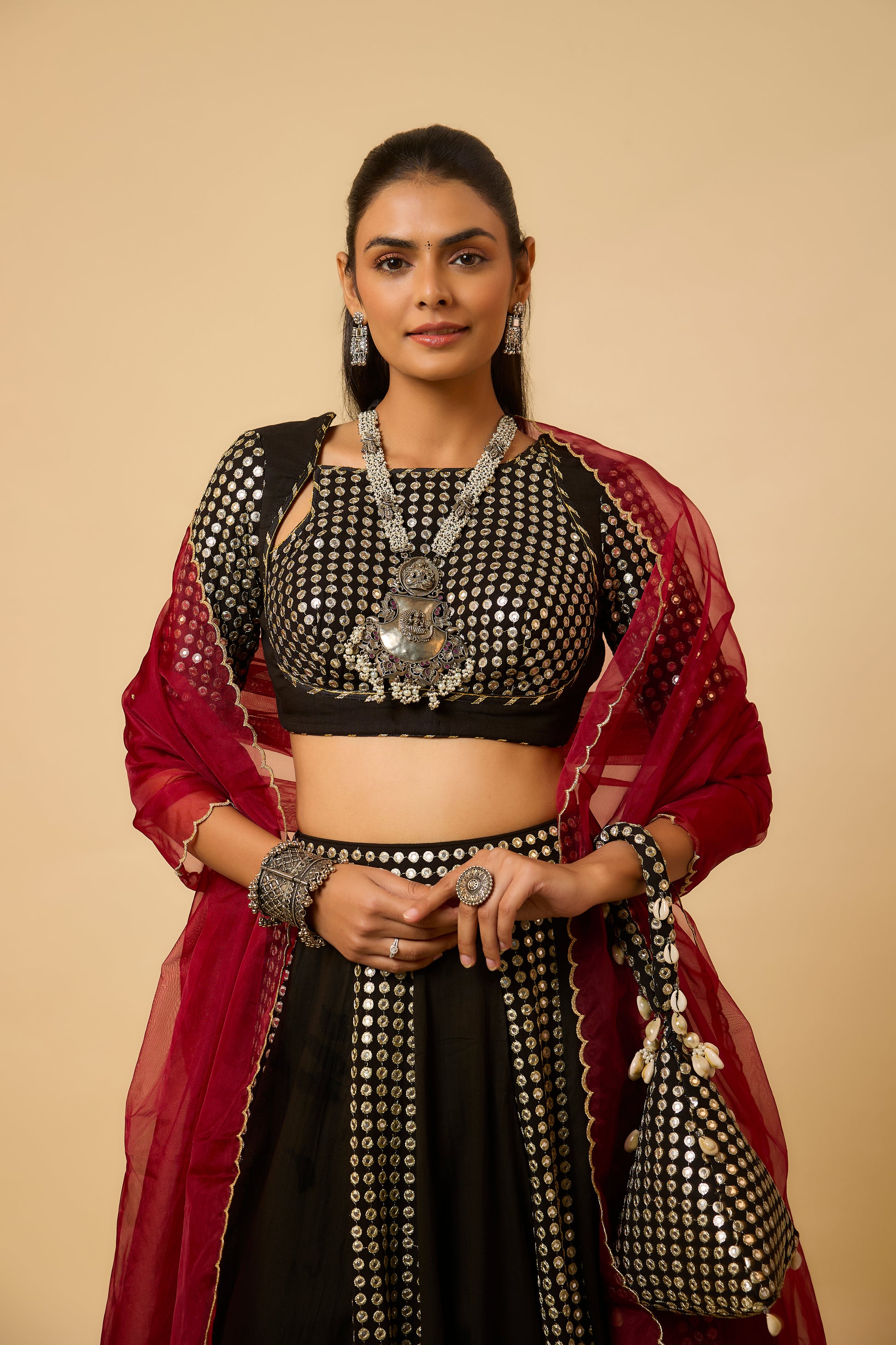 Laxmi - Lahenga ,Blouse  & Duppta - Black/ Maroon