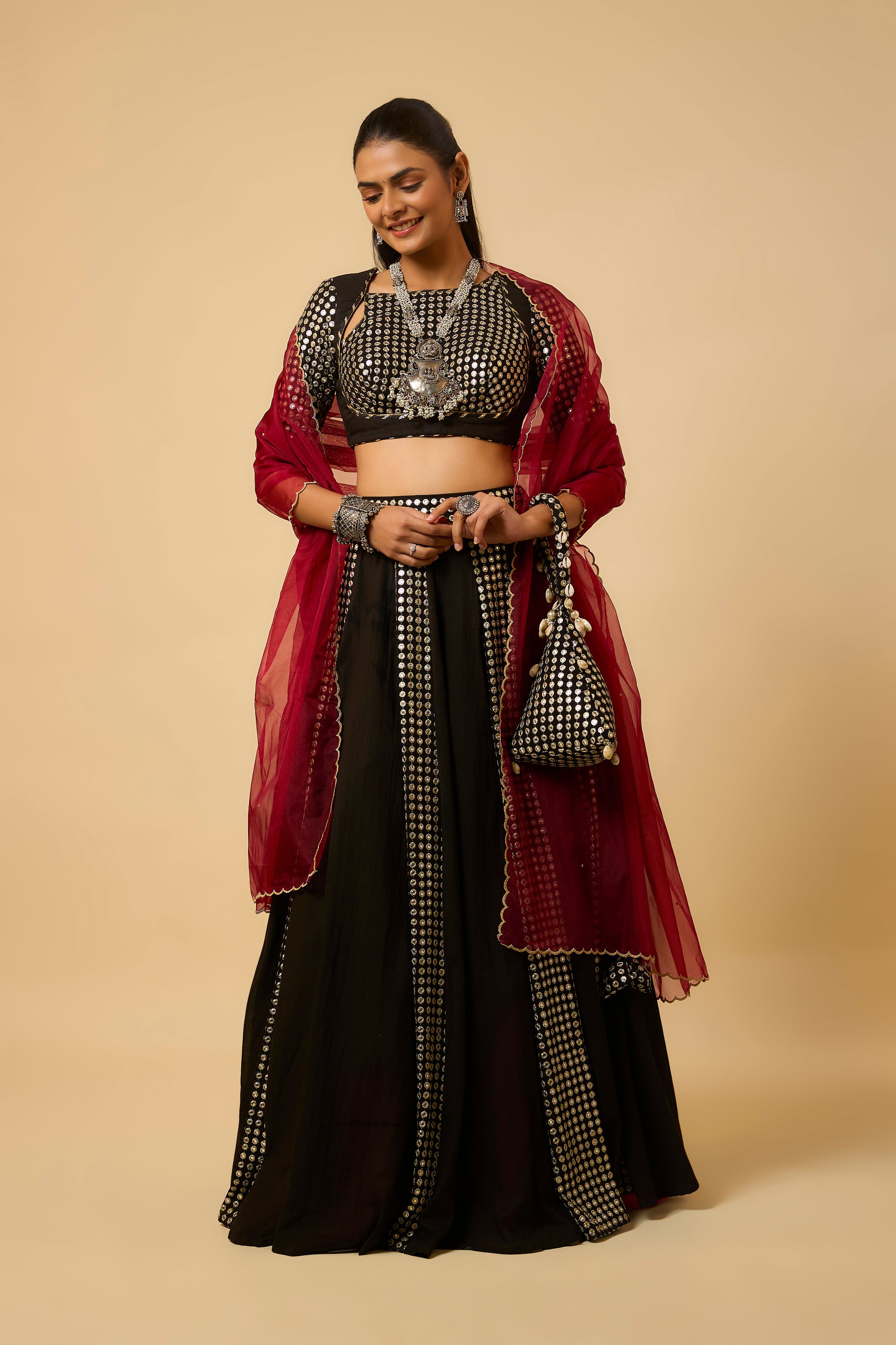 Laxmi - Lahenga ,Blouse  & Duppta - Black/ Maroon