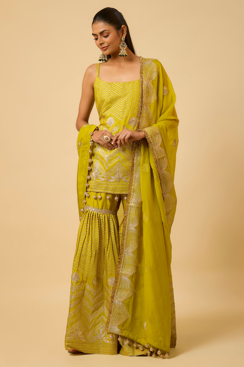 Zehnaseeb - Kurta, Pant and Dupatta - Mustard Yellow