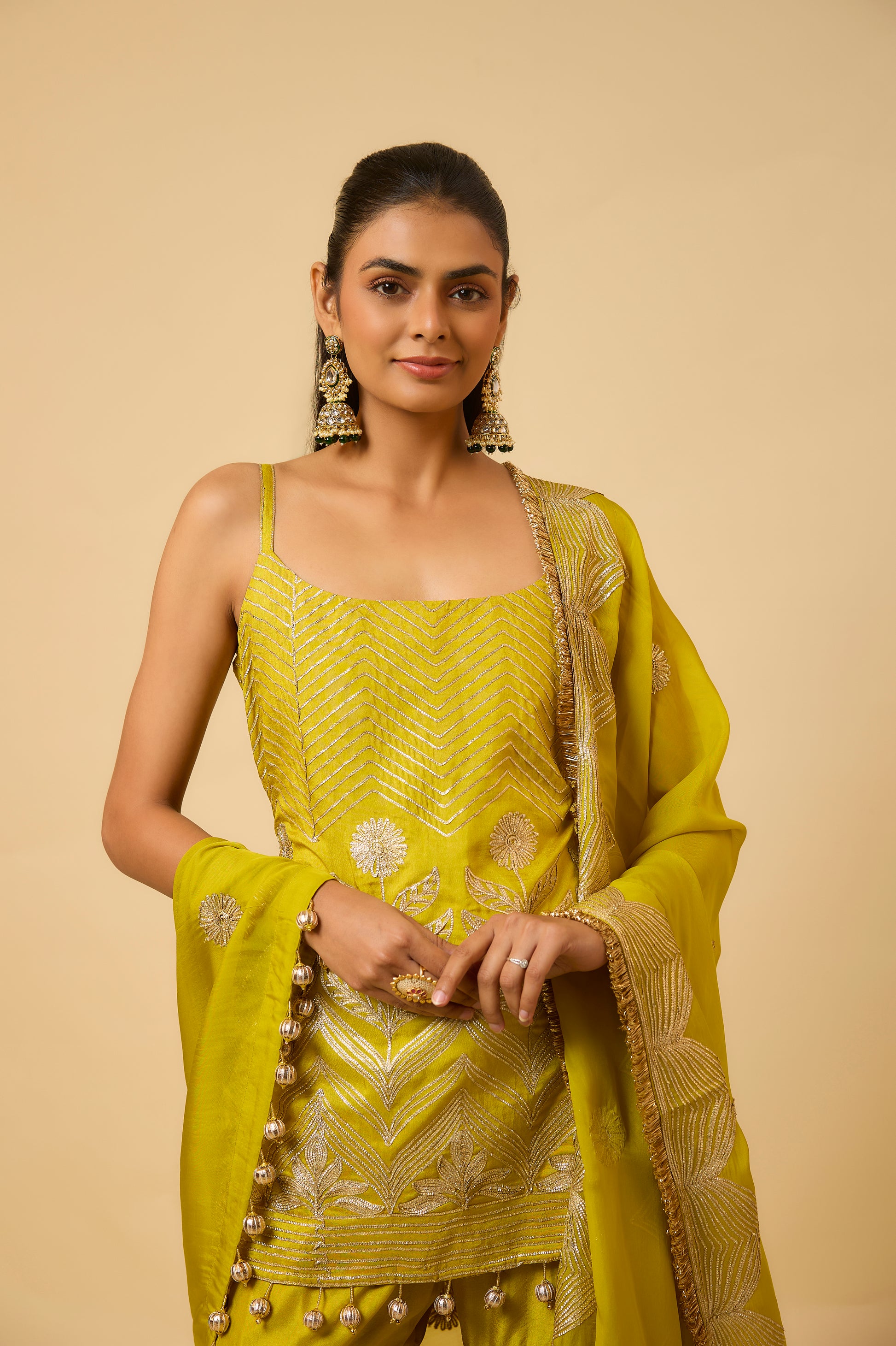 Zehnaseeb - Kurta, Pant and Dupatta - Mustard Yellow