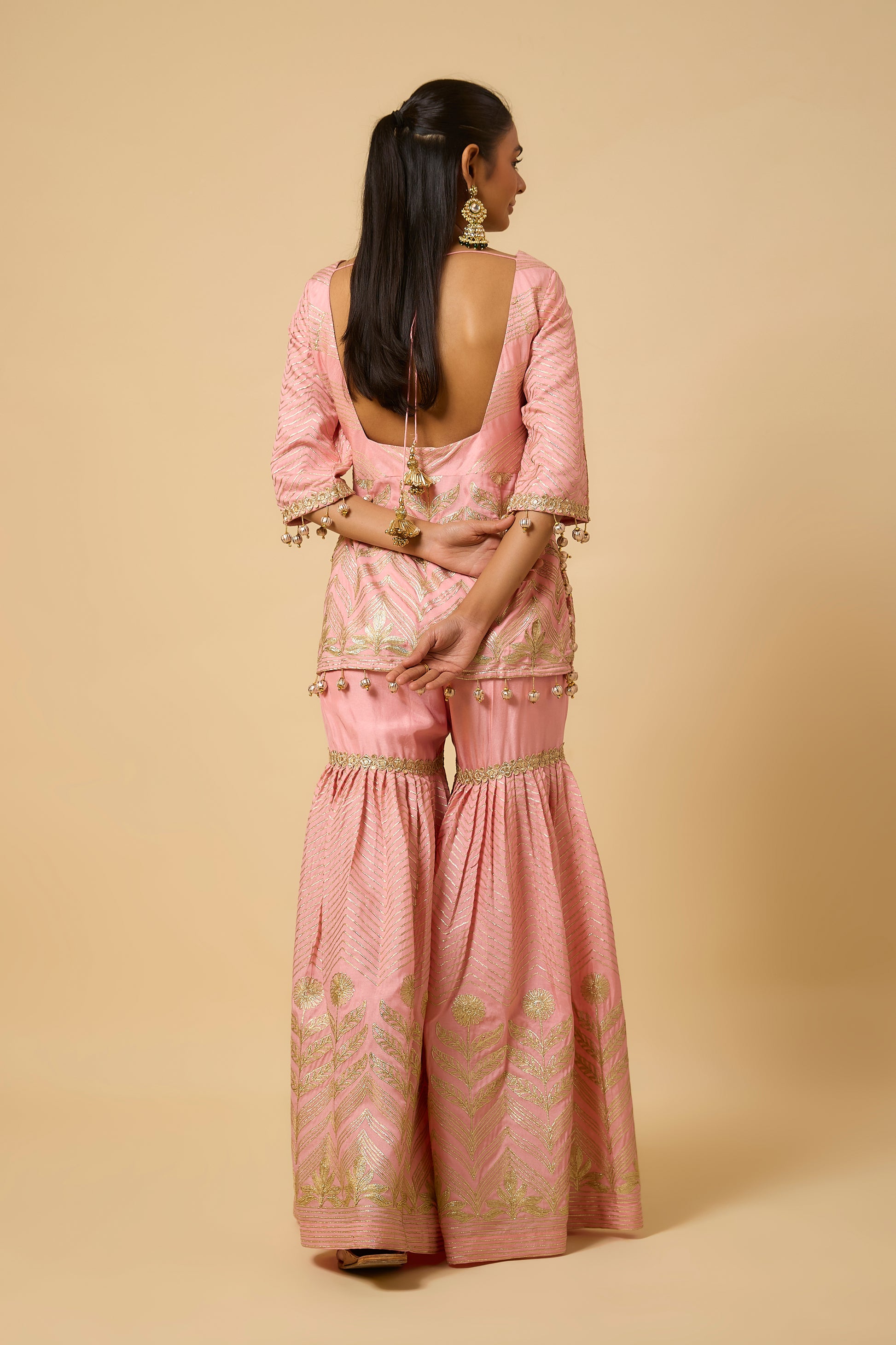 Gulbadan - Sharara, kurta & Dupatta - Salmon Pink