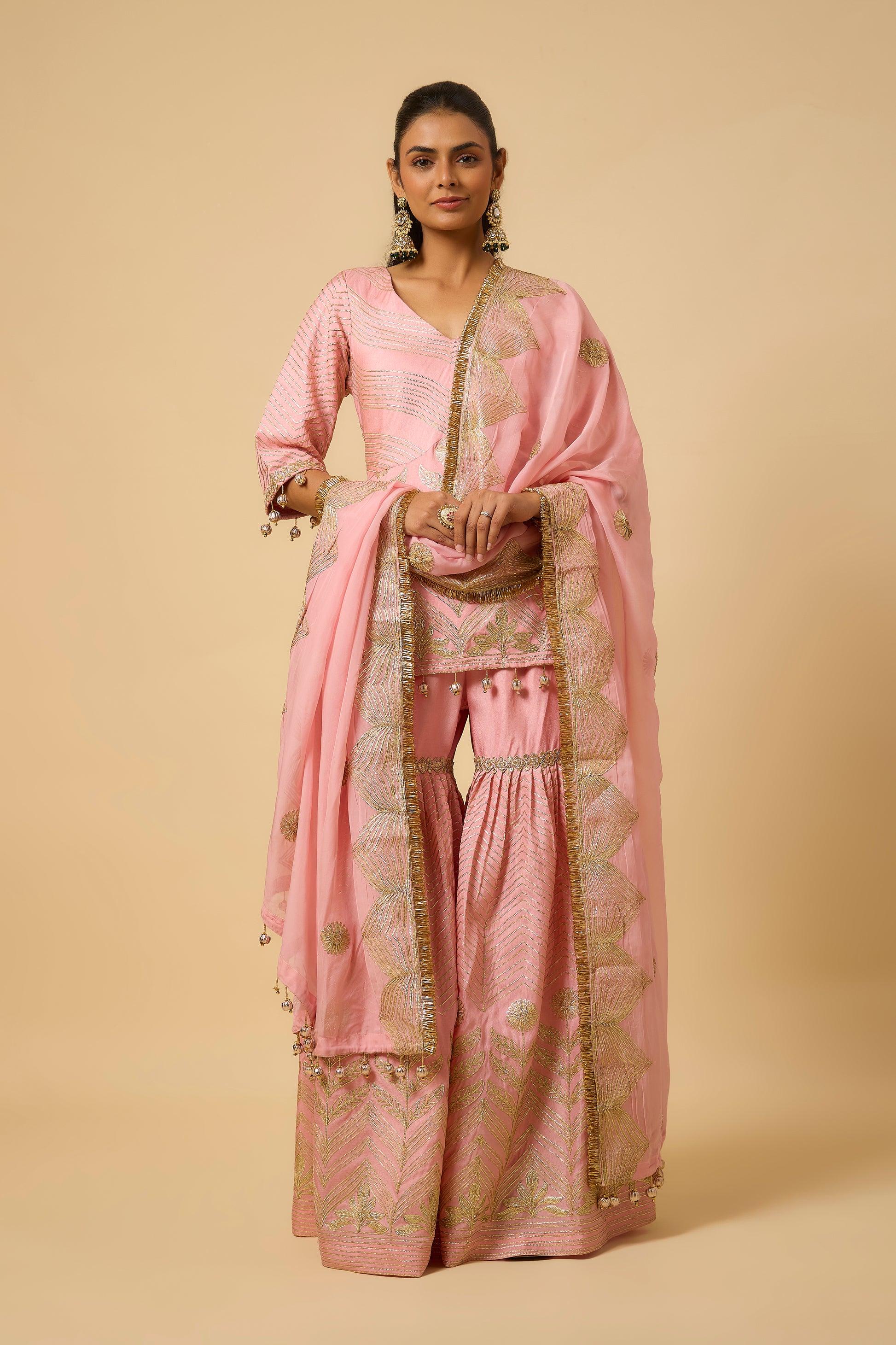 Gulbadan - Sharara, kurta & Dupatta - Salmon Pink