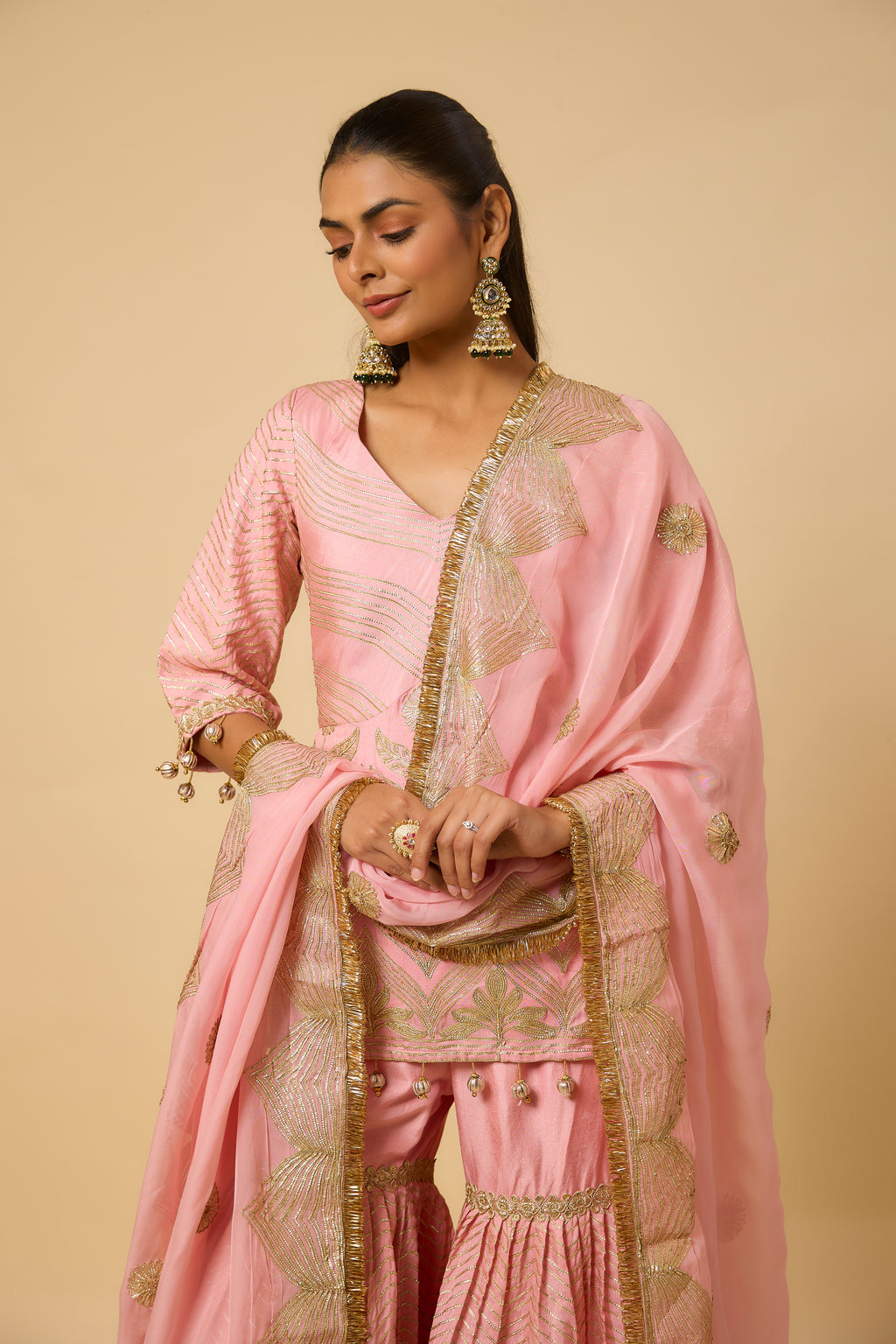 Gulbadan - Sharara, kurta & Dupatta - Salmon Pink