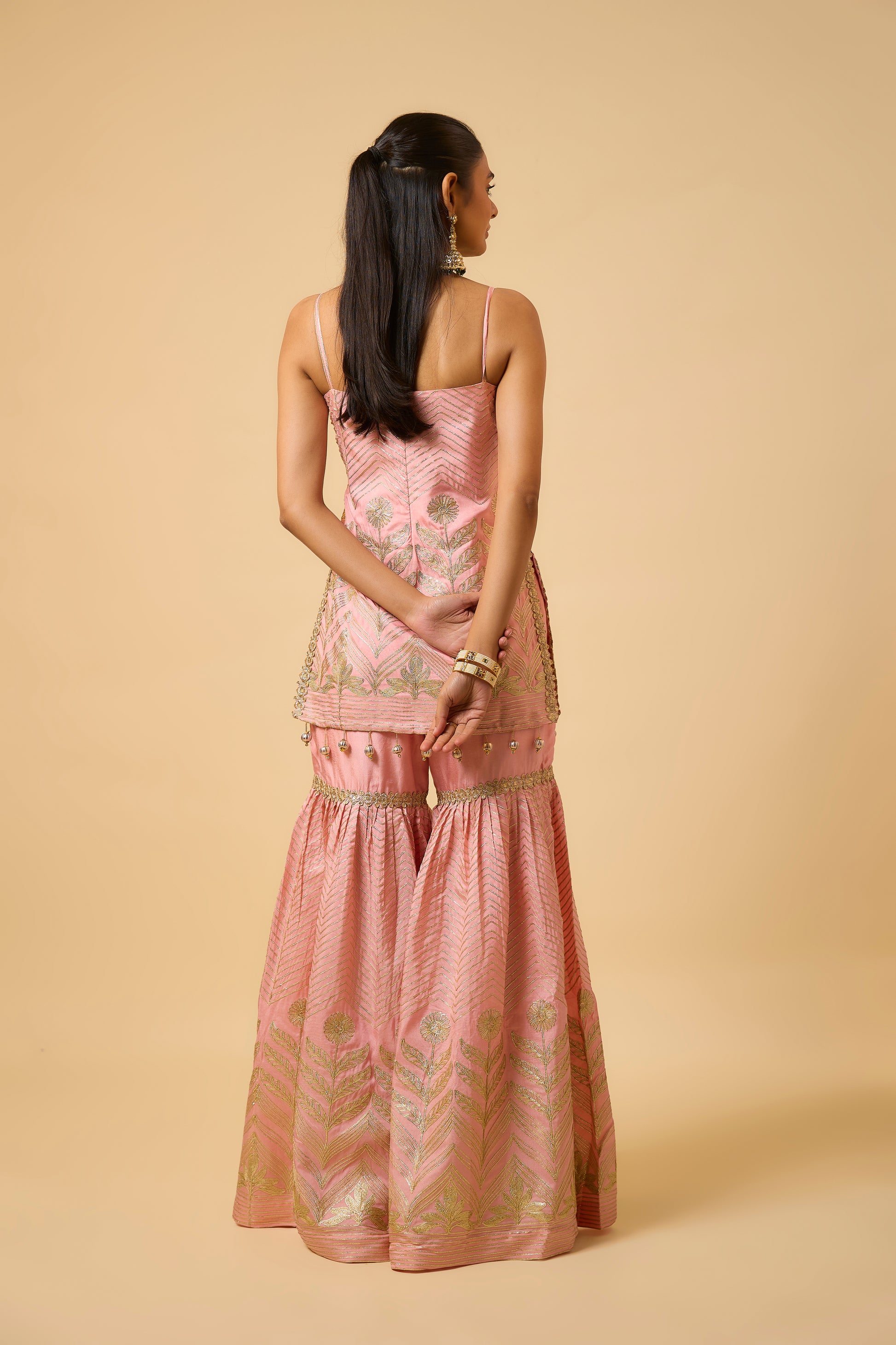 Zehnaseeb - Kurta, Pant and Dupatta - Salmon Pink