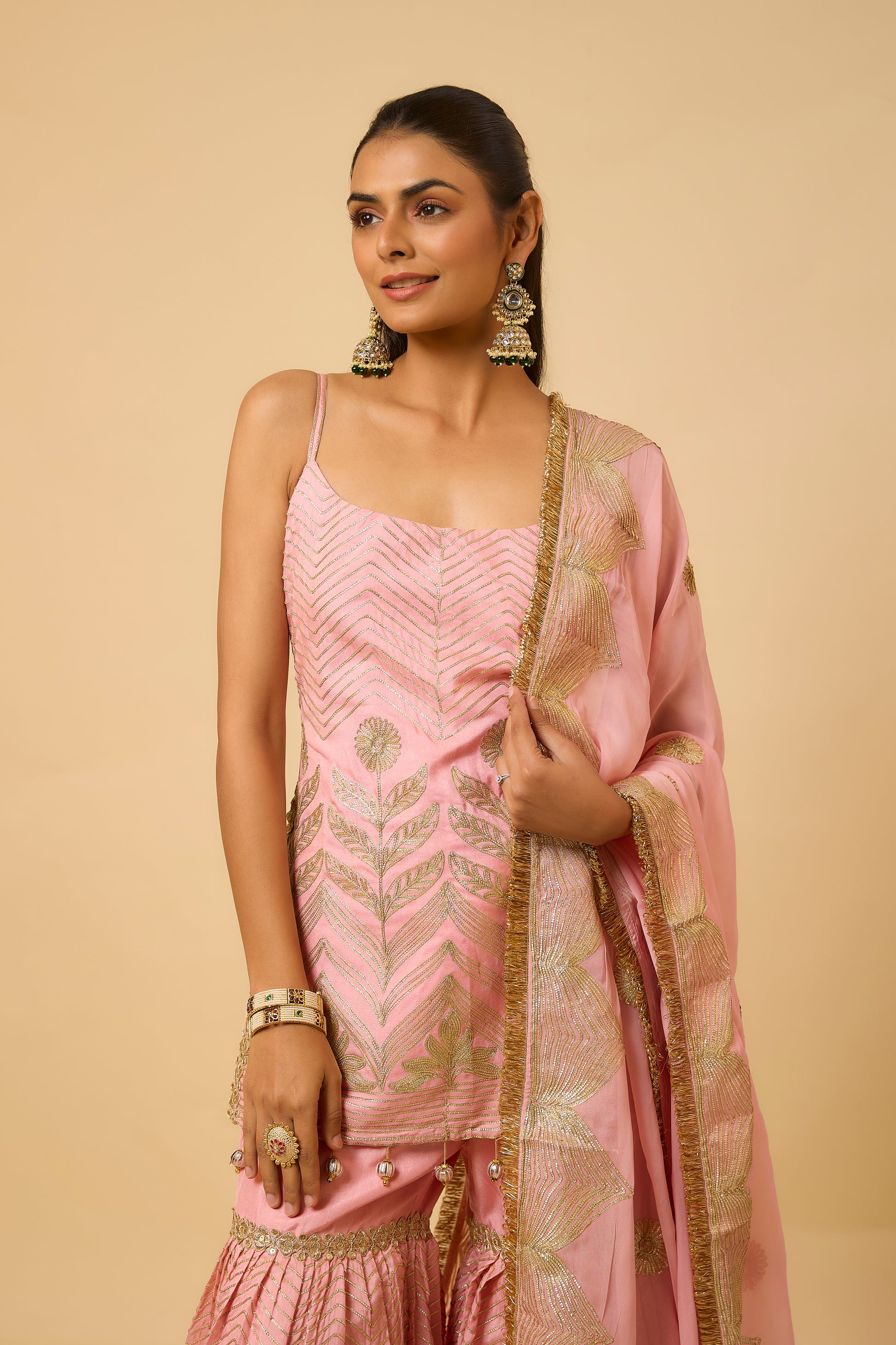 Zehnaseeb - Kurta, Pant and Dupatta - Salmon Pink