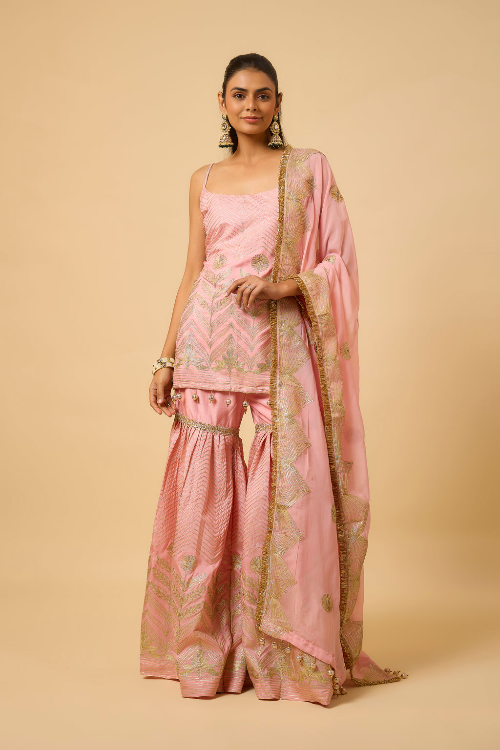 Zehnaseeb - Kurta, Pant and Dupatta - Salmon Pink