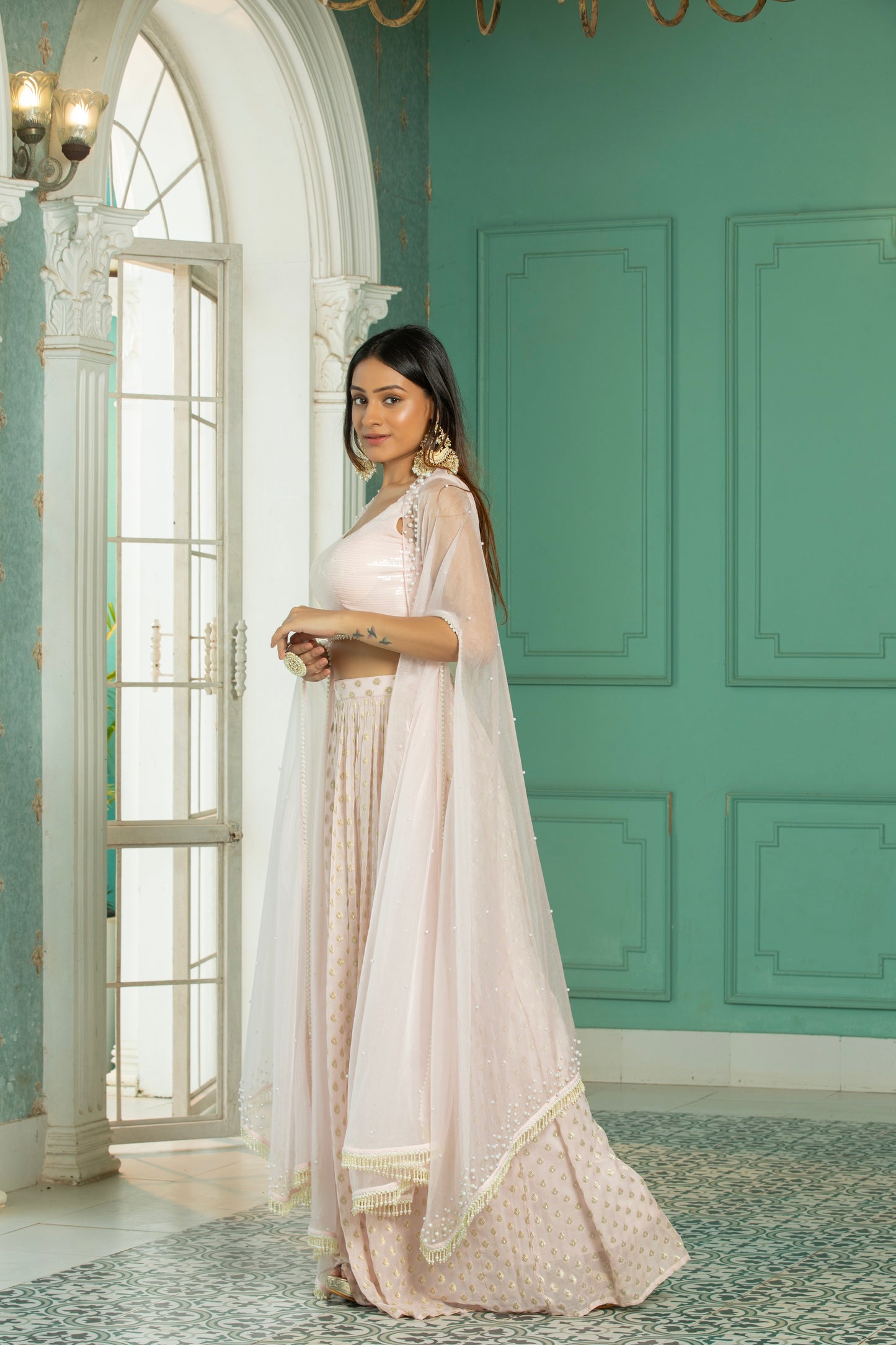 OPAL - Cape - Sharara Set -Rose Pink