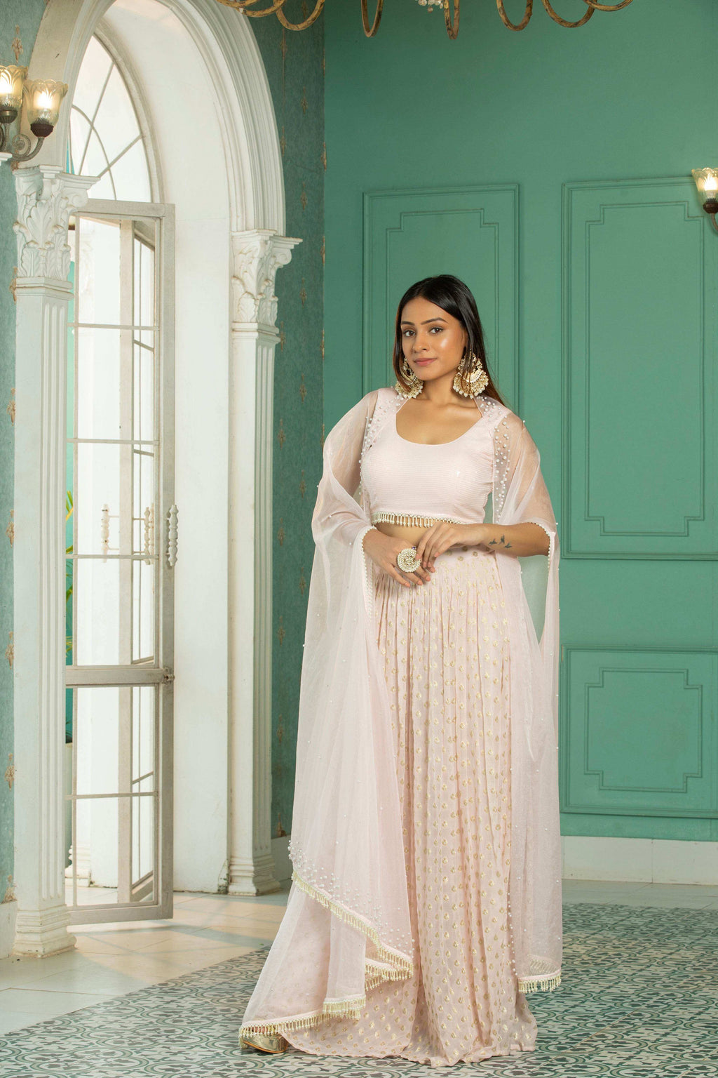OPAL - Cape - Sharara Set -Rose Pink - Monk & Mei