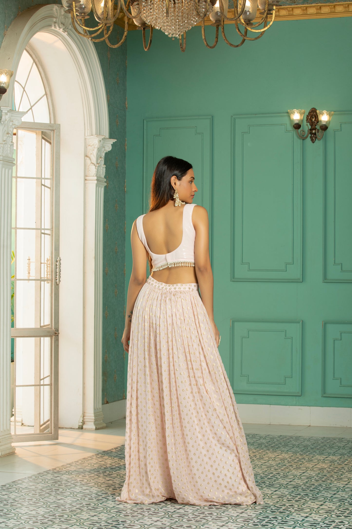 OPAL - Cape - Sharara Set -Rose Pink