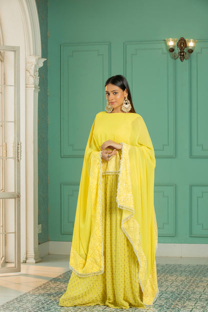 RUBY- Cape - Sharara Set - Sunshine Yellow