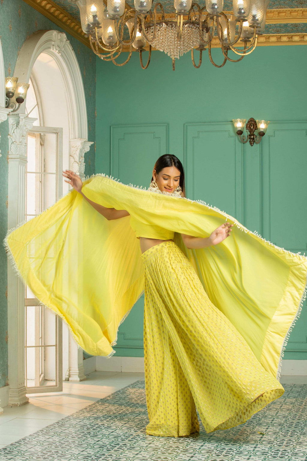 RUBY- Cape - Sharara Set - Sunshine Yellow - Monk & Mei