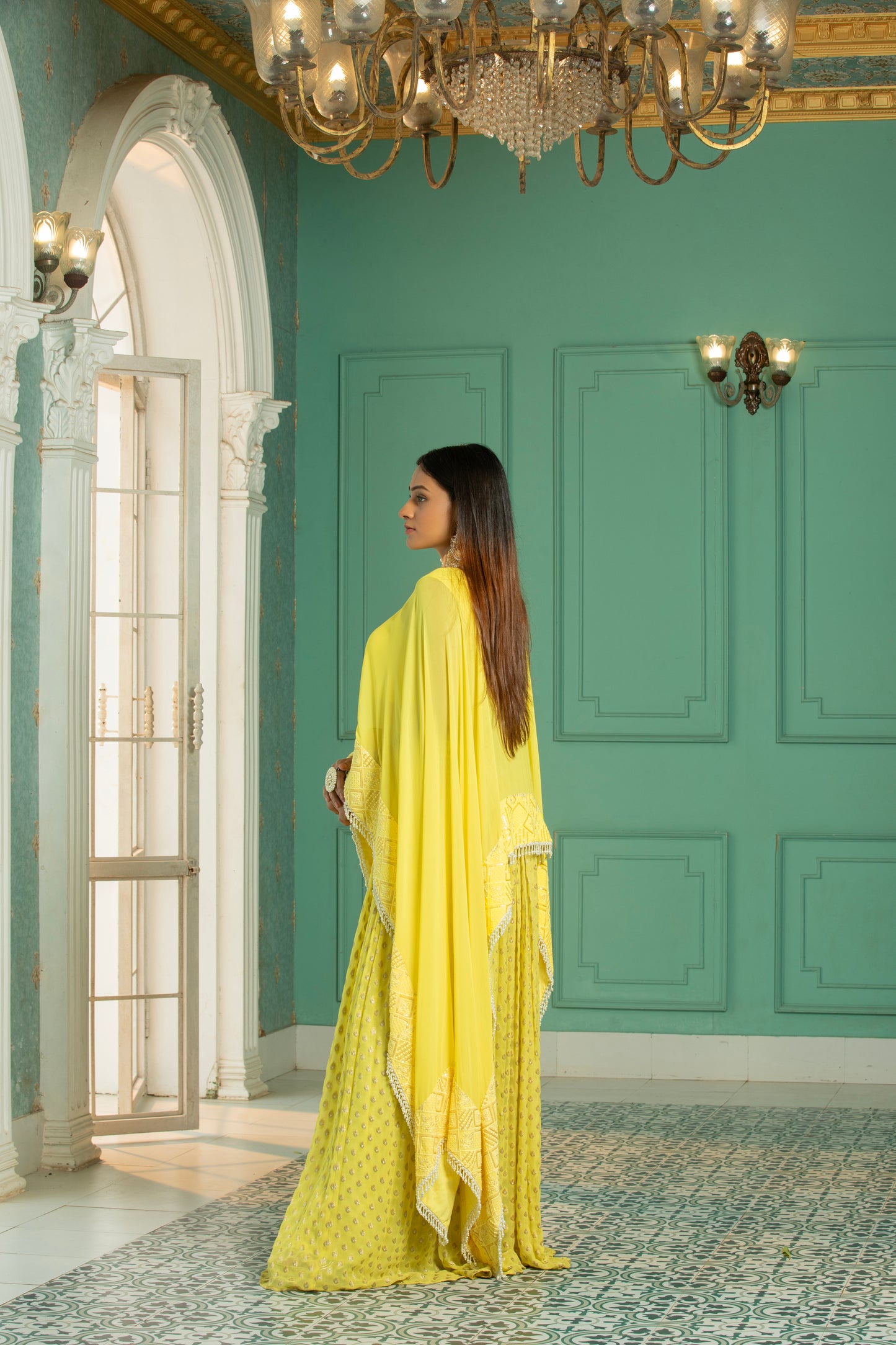 RUBY- Cape - Sharara Set - Sunshine Yellow