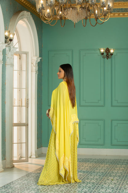 RUBY- Cape - Sharara Set - Sunshine Yellow