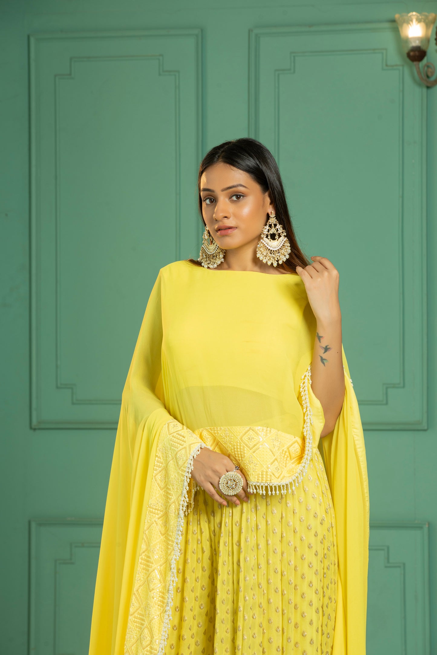 RUBY- Cape - Sharara Set - Sunshine Yellow