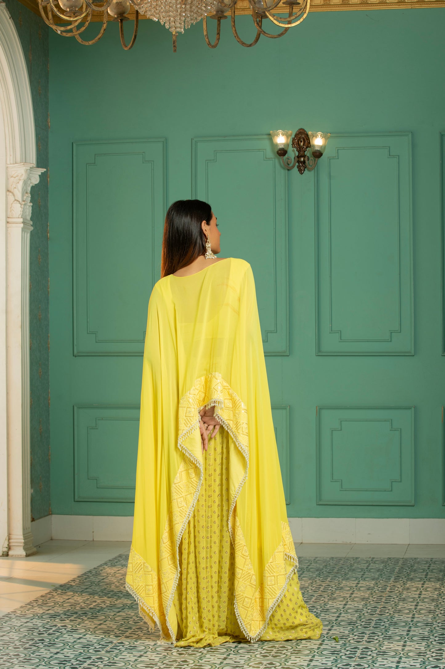 RUBY- Cape - Sharara Set - Sunshine Yellow