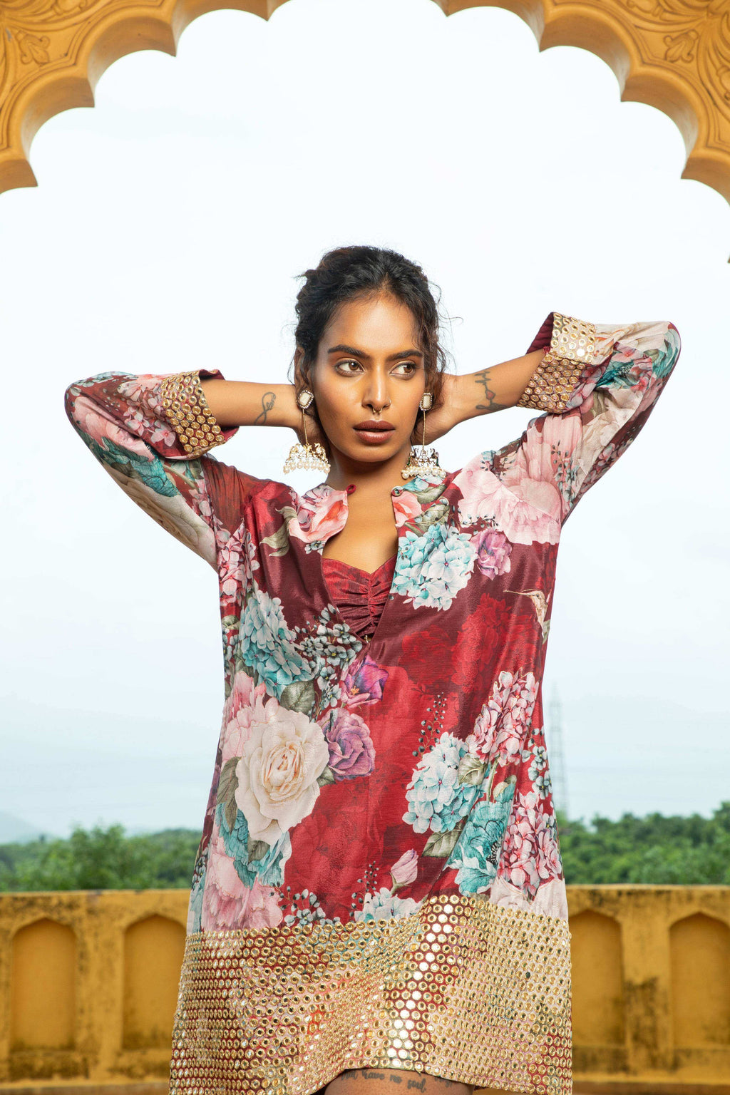 Dalila- Dress Maroon - Monk & Mei