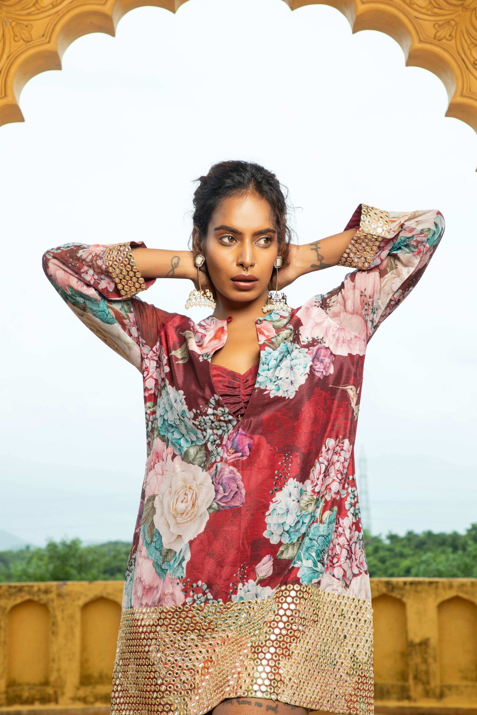 Dalila- Dress Maroon - Monk & Mei