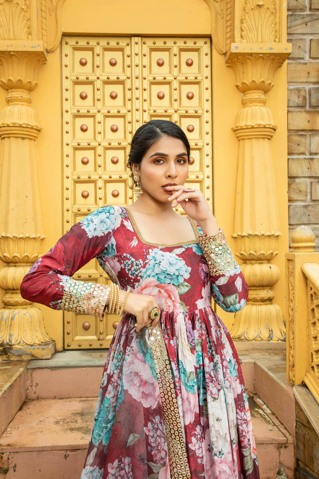 Amber - Anarkali Set Maroon - Monk & Mei