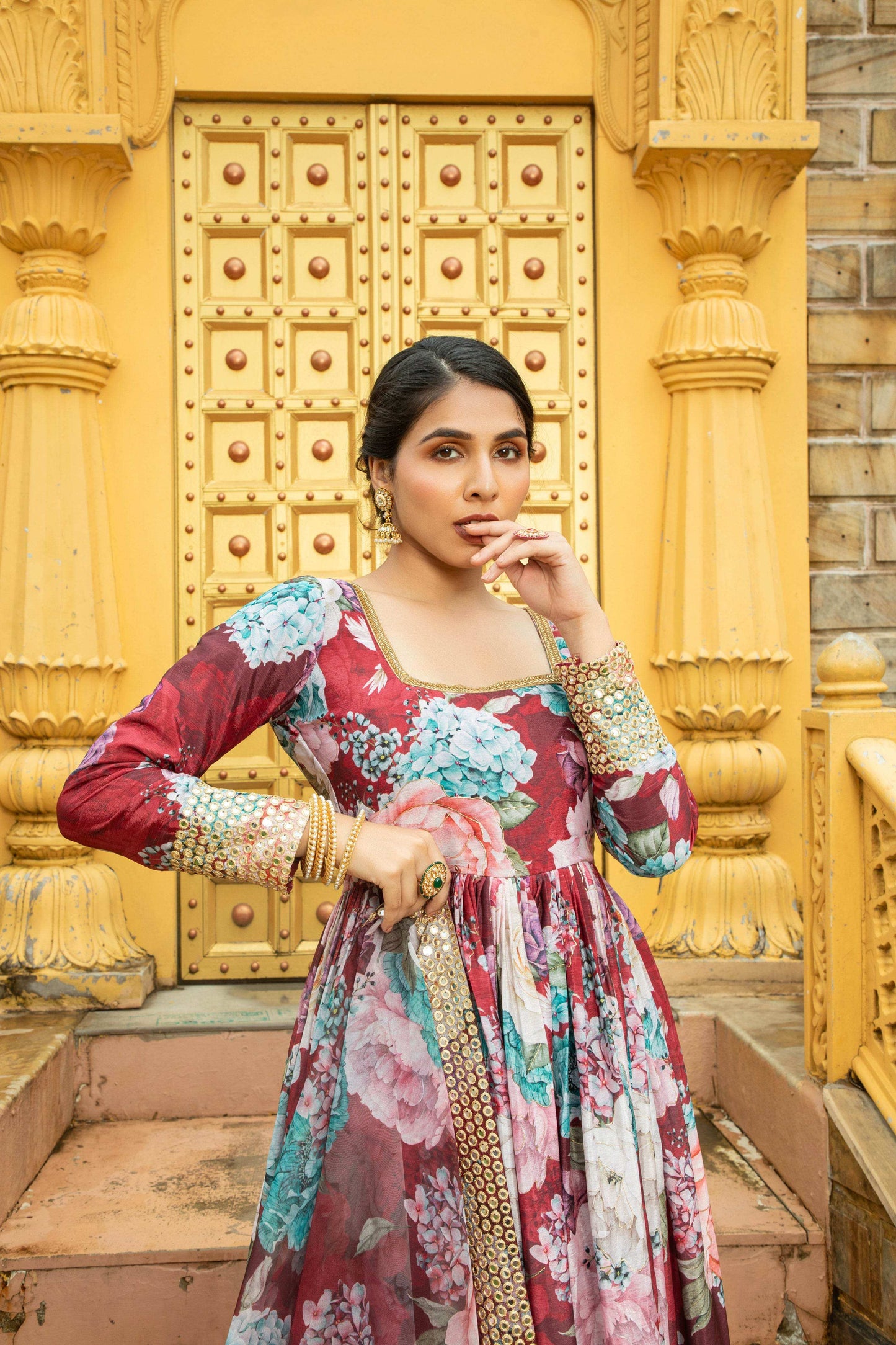 Amber - Anarkali Set Maroon - Monk & Mei