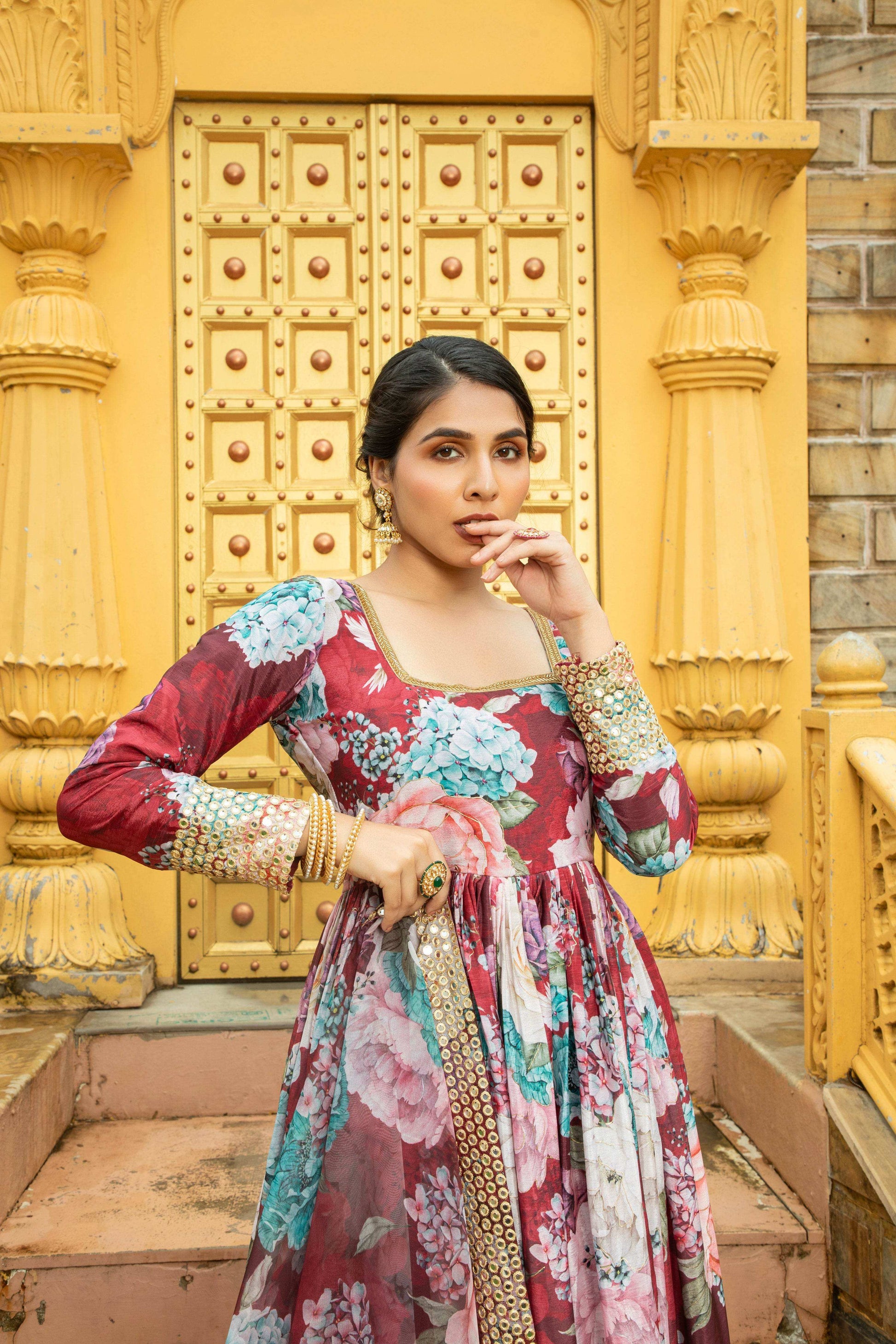 Amber - Anarkali Set Maroon - Monk & Mei