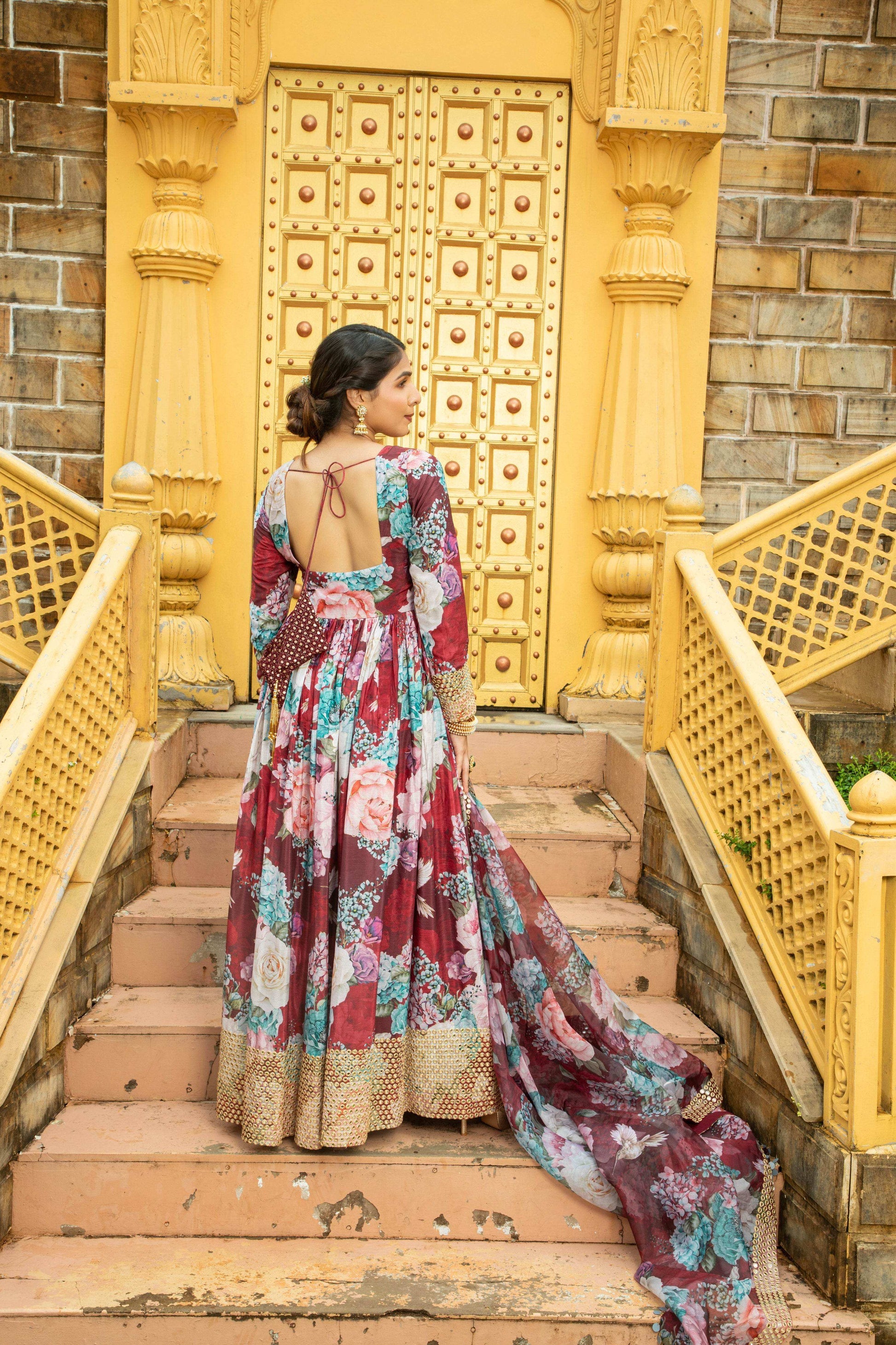 Amber - Anarkali Set Maroon - Monk & Mei