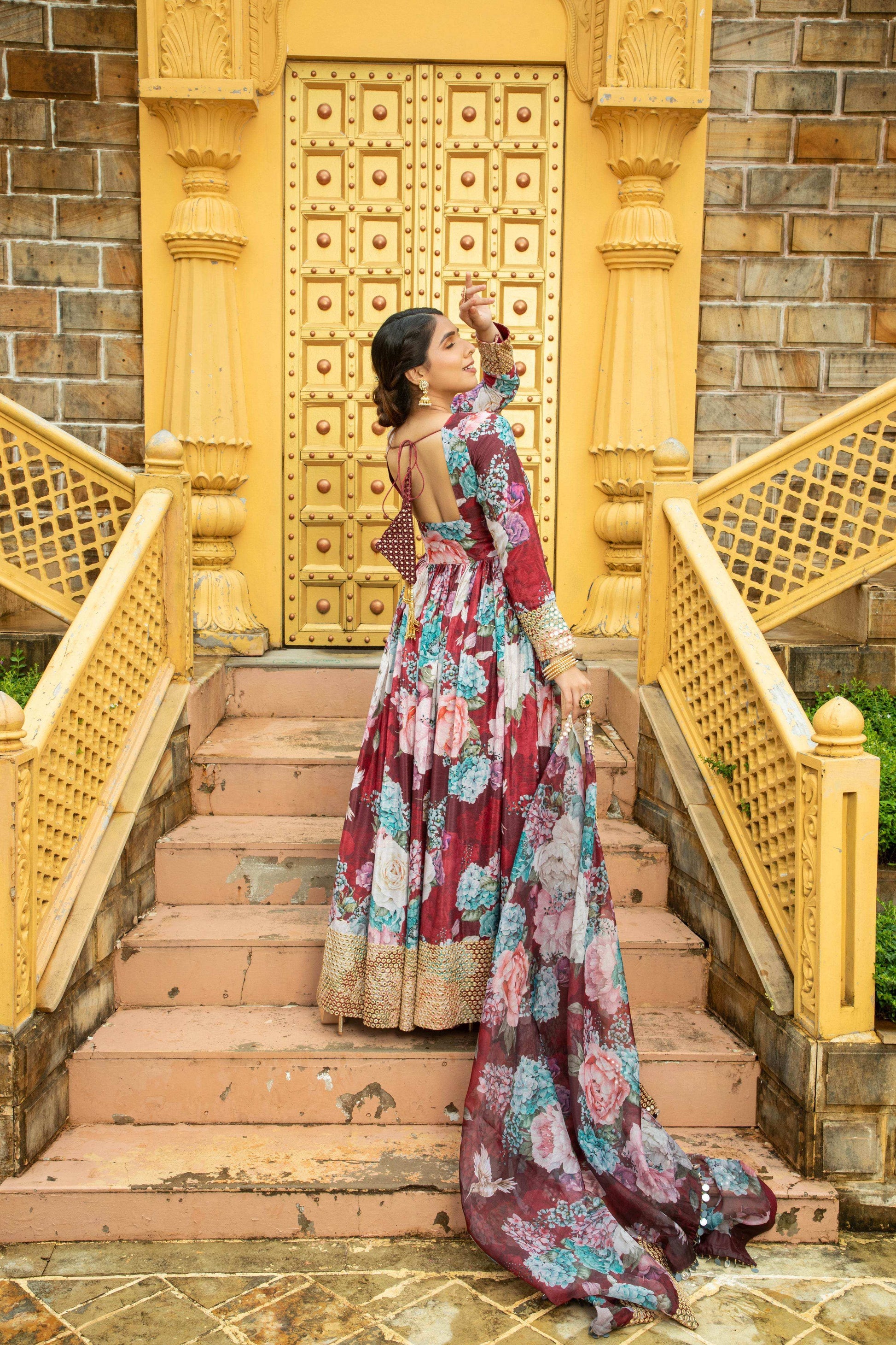 Amber - Anarkali Set Maroon - Monk & Mei