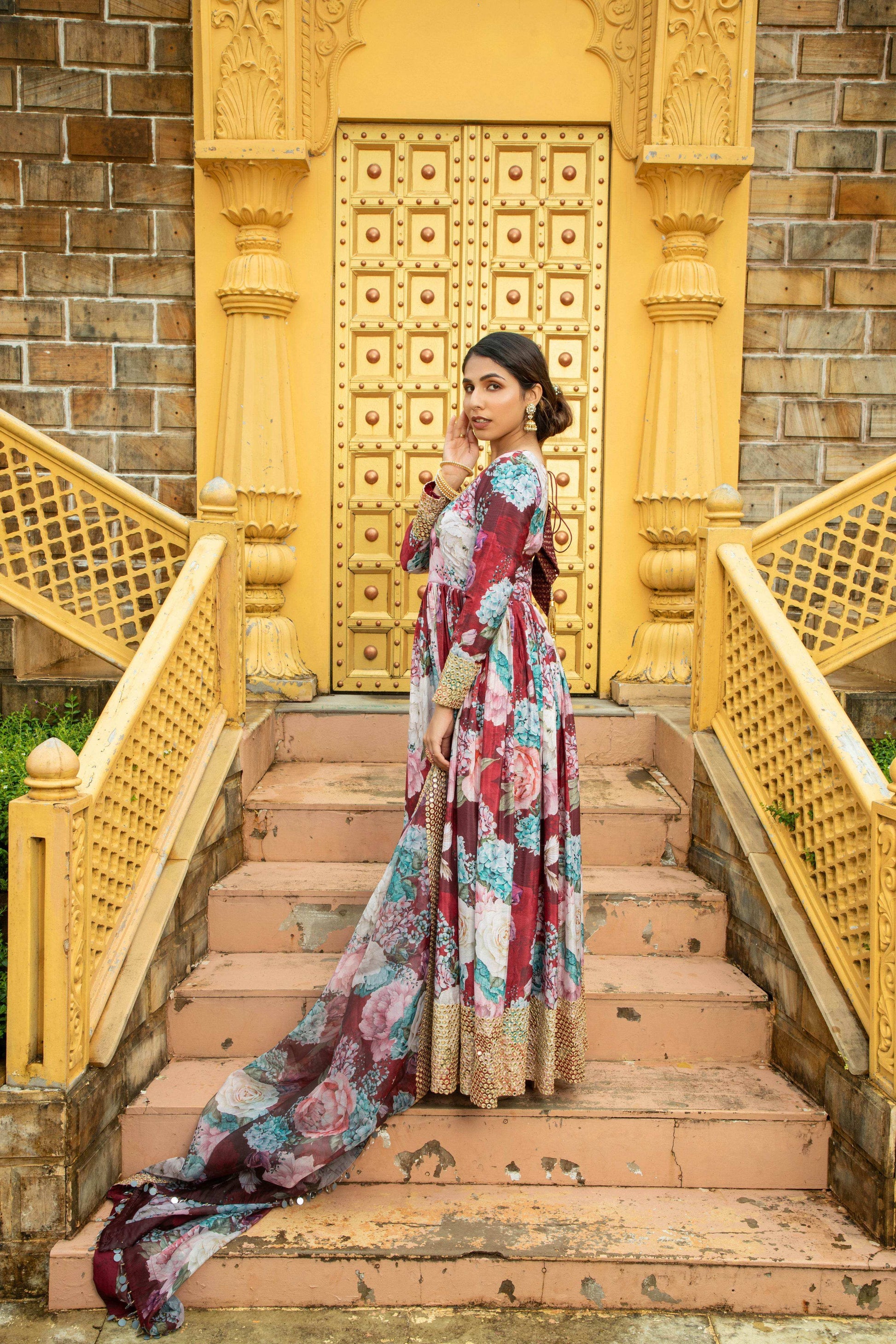 Amber - Anarkali Set Maroon - Monk & Mei