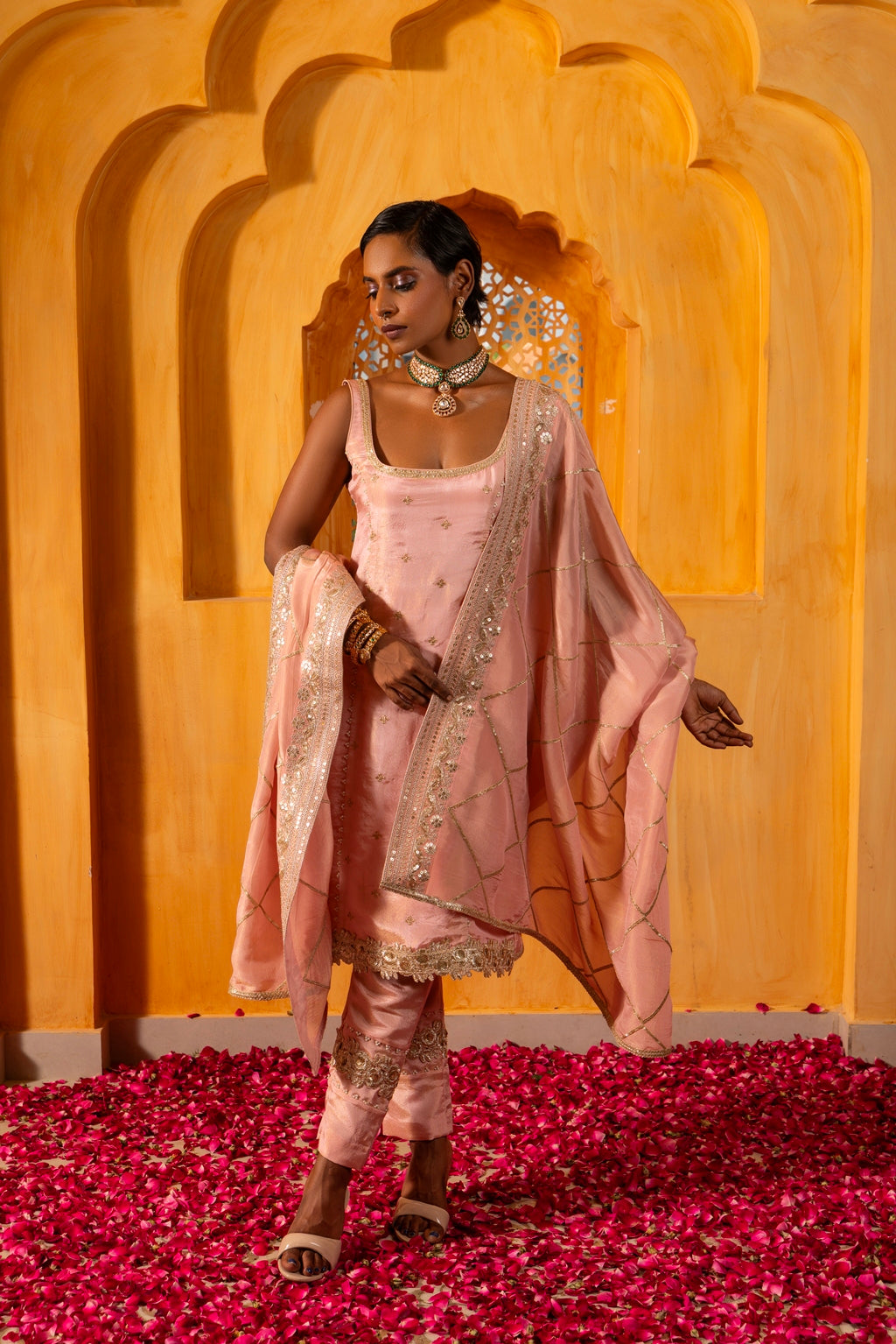Kaaya- Straight Kurta, Pants and Dupatta - Blush Pink