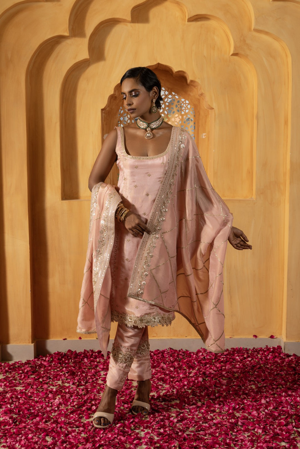 Kaaya- Straight Kurta, Pants and Dupatta - Blush Pink