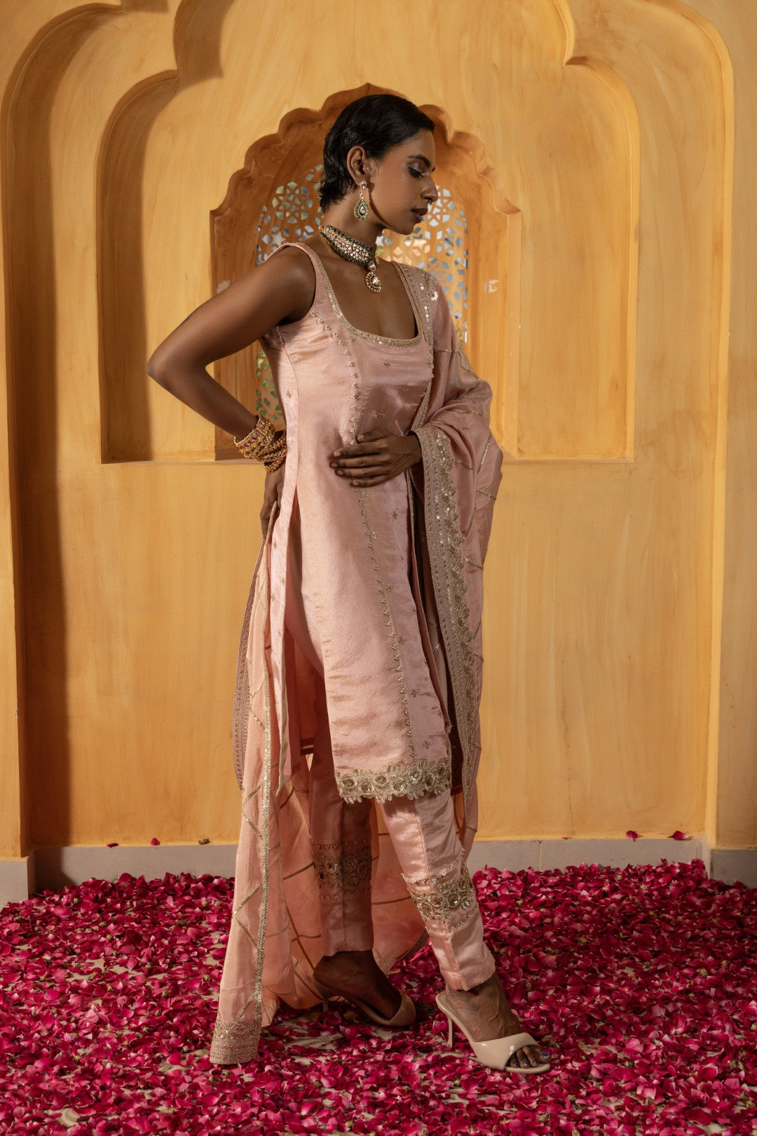 Kaaya- Straight Kurta, Pants and Dupatta - Blush Pink