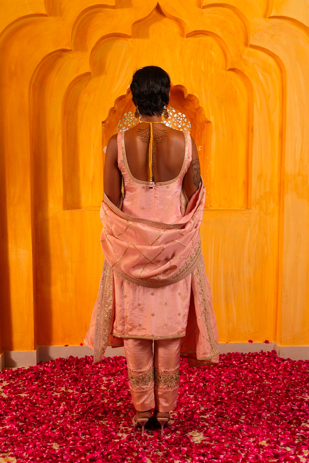 Kaaya- Straight Kurta, Pants and Dupatta - Blush Pink