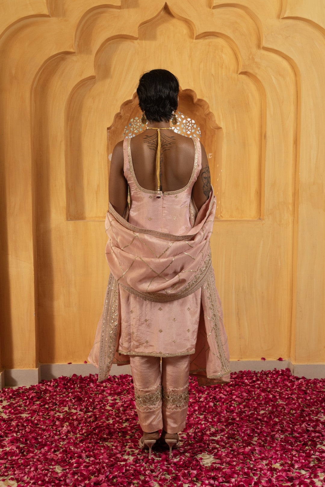 Kaaya- Straight Kurta, Pants and Dupatta - Blush Pink