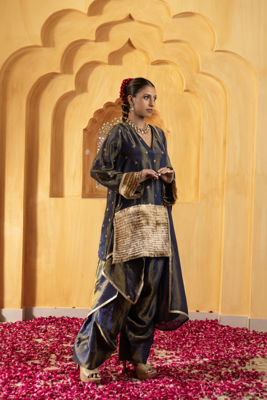 Naveli-Kurta, Farsi Salwar And Dupatta Set-Blue