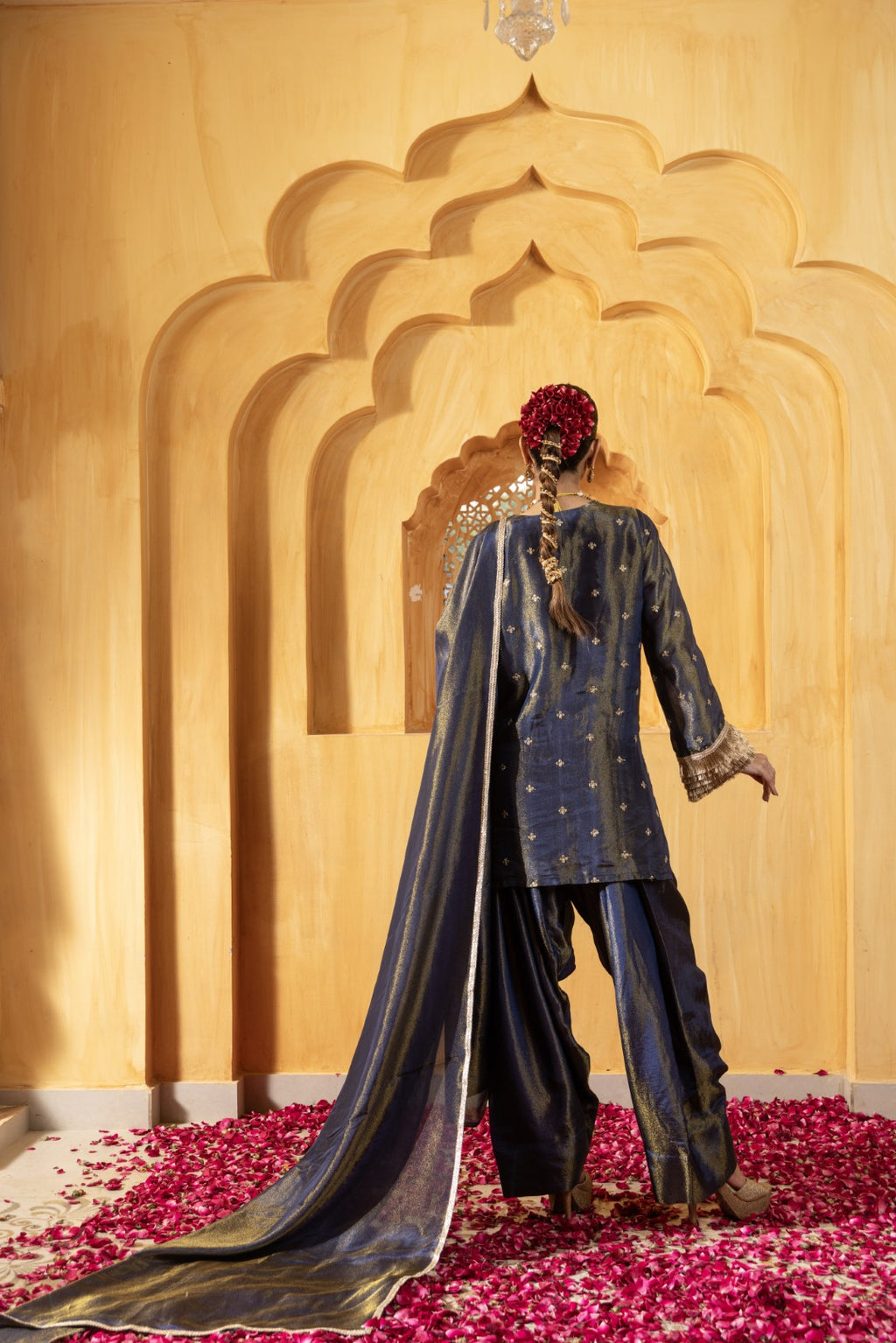 Naveli-Kurta, Farsi Salwar And Dupatta Set-Blue