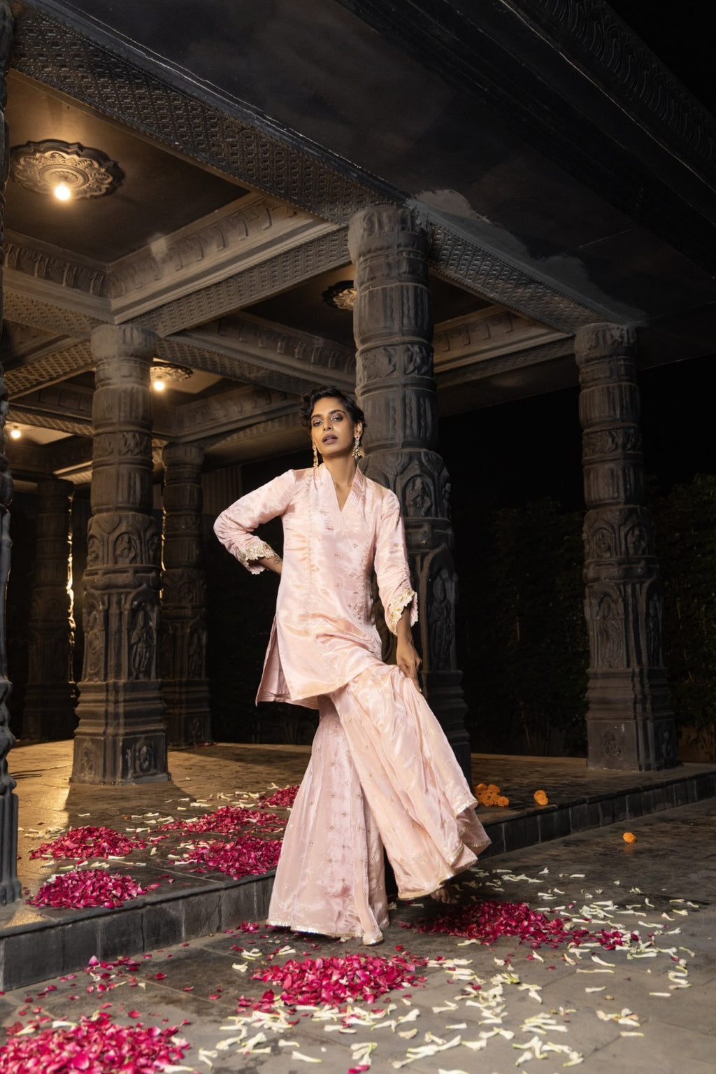 Kashi- Kurta, Sharara and Dupatta Set- Blush Pink