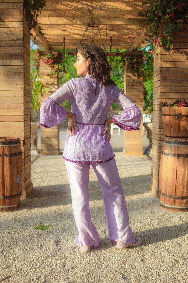 Nazm Flared Chikankari Top & Pants - Veryperi Violet - Monk & Mei