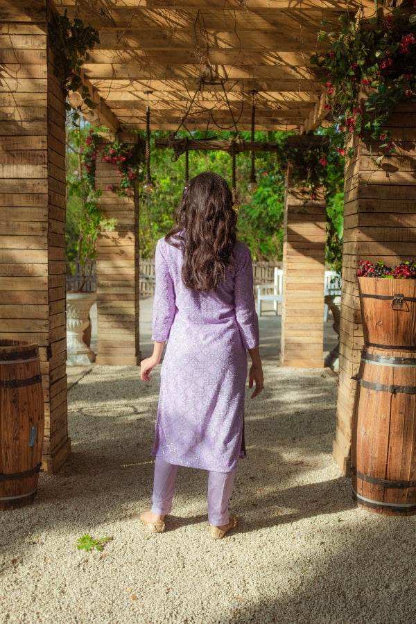 Malak Straight Chikankari Kurta & Pants - Veryperi Violet - Monk & Mei