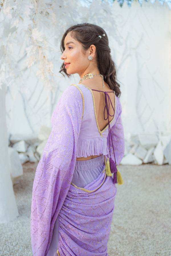 Madhubala Chikankari Blouse - Veryperi Violet - Monk & Mei