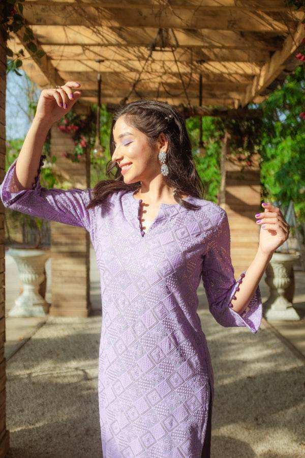 Malak Straight Chikankari Kurta & Pants - Veryperi Violet - Monk & Mei