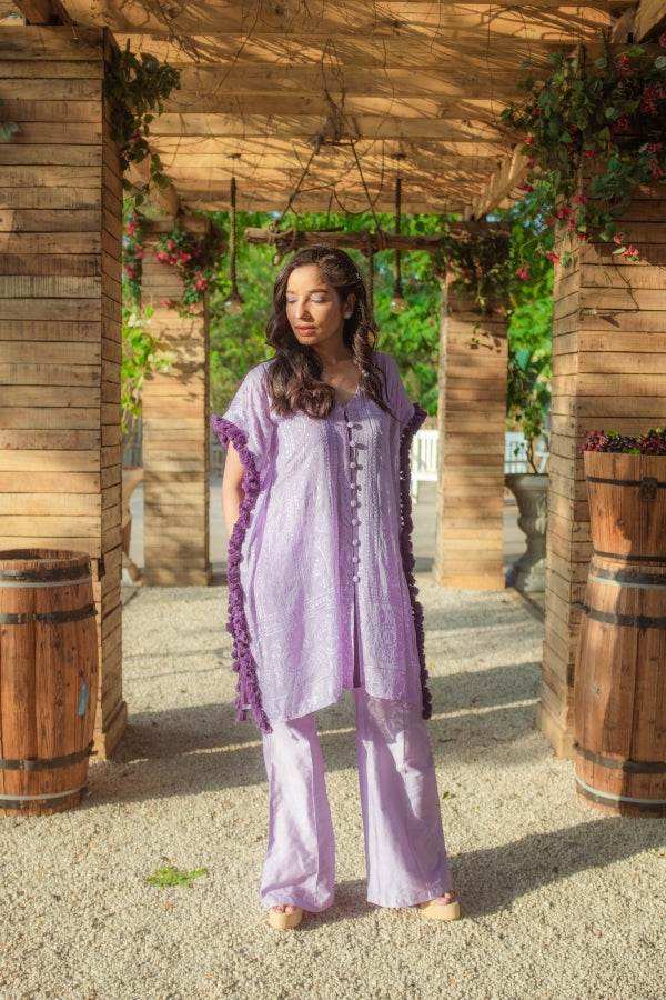 Begum Chikankari Kaftan & Pants - Veryperi Violet - Monk & Mei