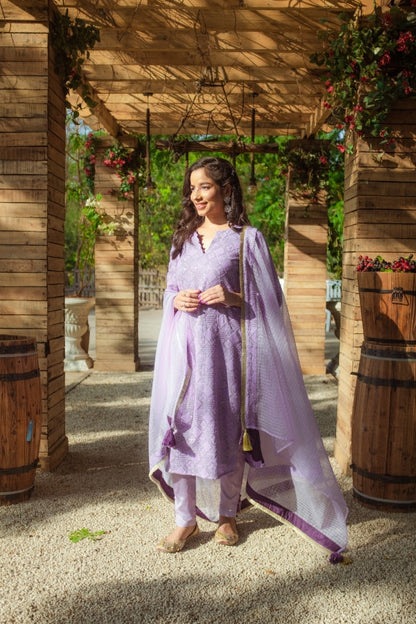 Malak Straight Chikankari Kurta, Pants & Dupatta - Veryperi Violet