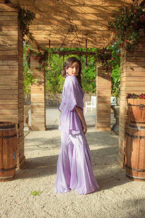 Suraiya Chikankari Kaftan, Sharara & Belt - Veryperi Violet - Monk & Mei
