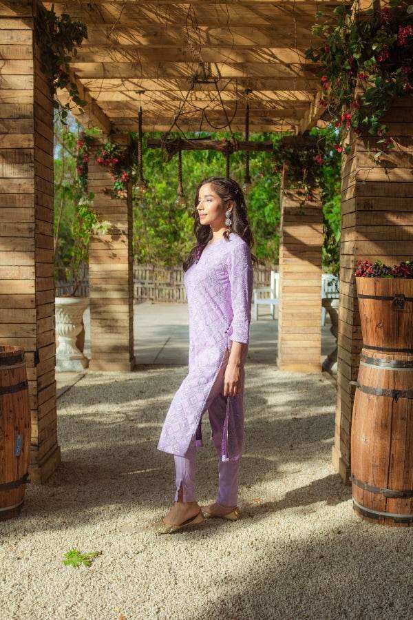 Malak Straight Chikankari Kurta & Pants - Veryperi Violet - Monk & Mei
