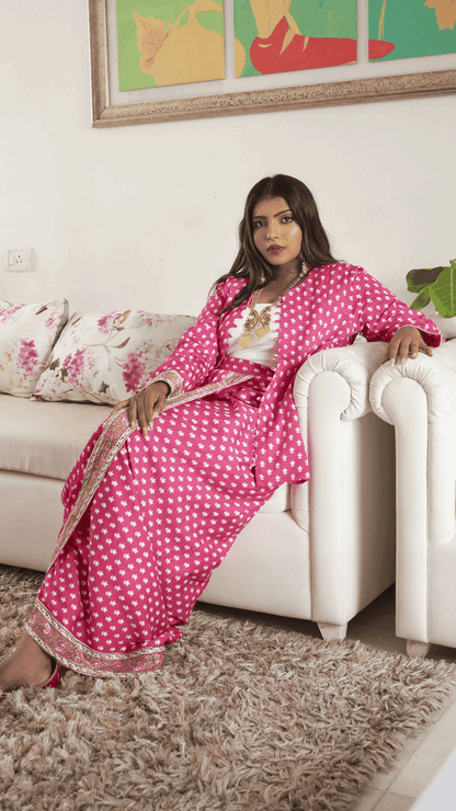 Aaliyah Designer Dhoti Jacket - Pink - Monk & Mei