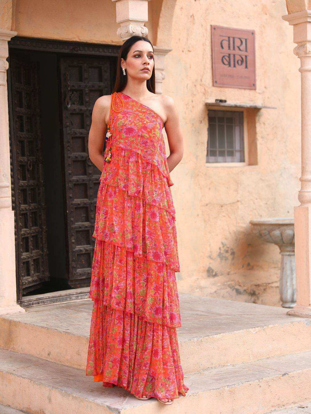 Pari Ruffled Gown - Orange - Monk & Mei