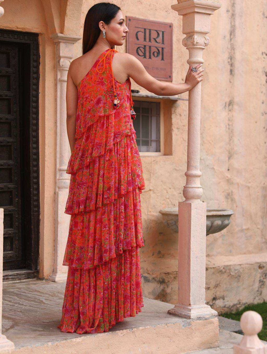 Pari Ruffled Gown - Orange - Monk & Mei