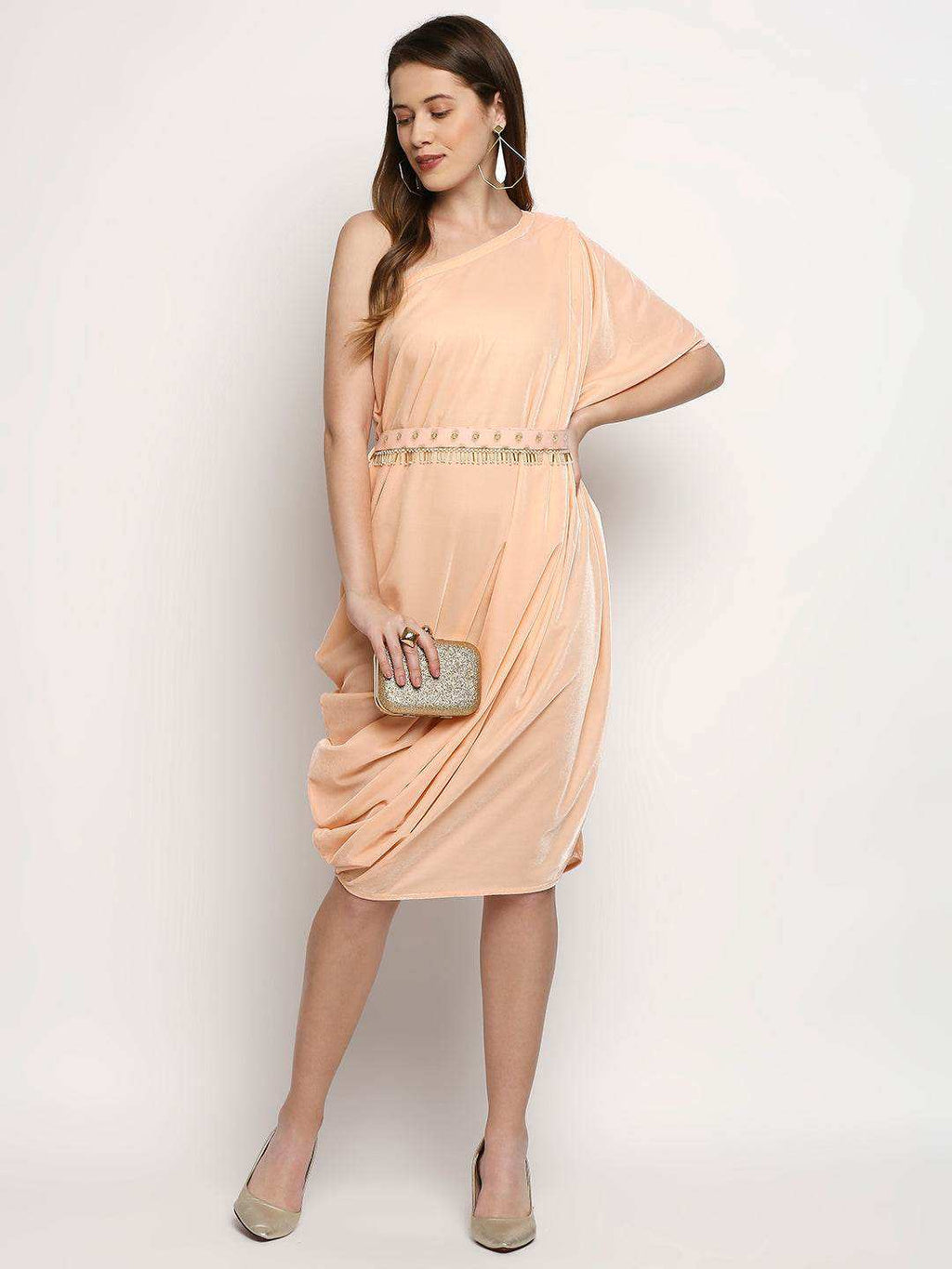 Shakira-Dress with Belt - Peach pink - Monk & Mei
