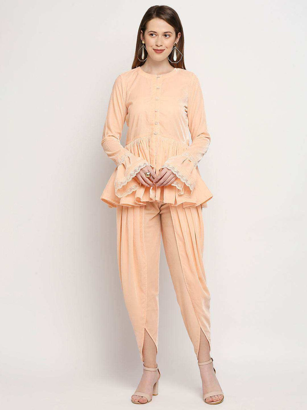 Farah - Jacket & Dhoti - Peach Pink - Monk & Mei