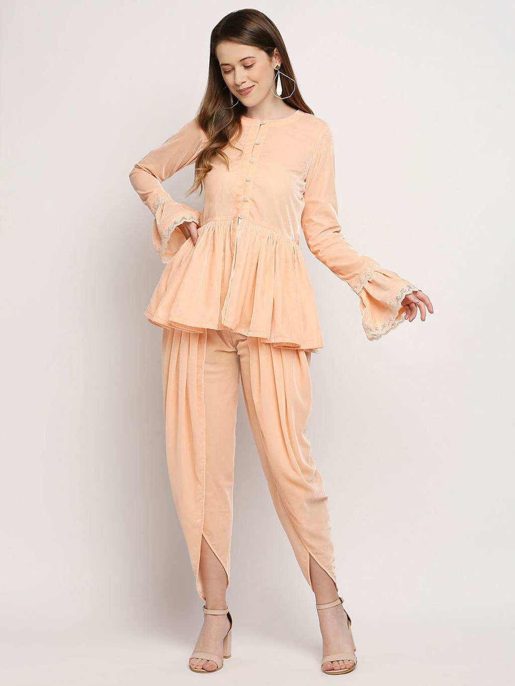 Farah - Jacket & Dhoti - Peach Pink - Monk & Mei